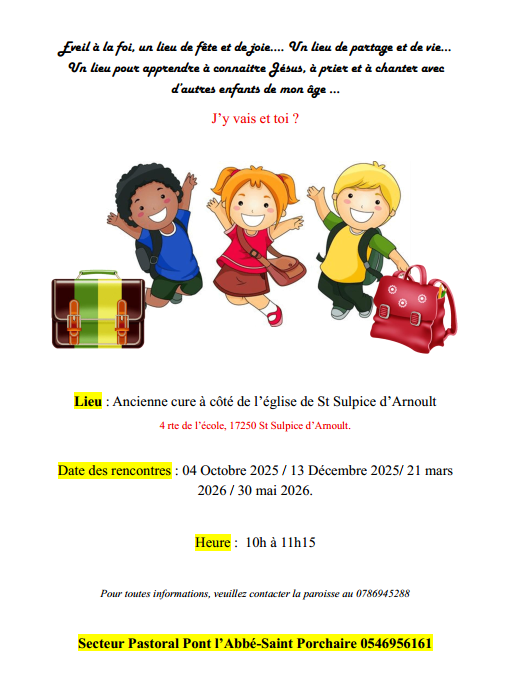 Samedi 21 mars : Rencontre d&rsquo;éveil à la foi à Saint Sulpice d&rsquo;Arnoult