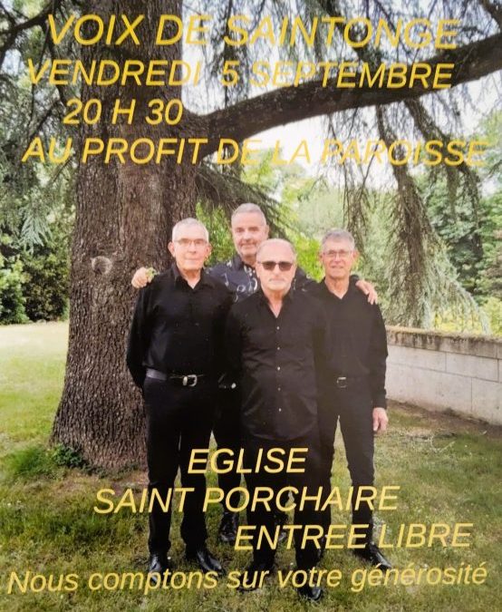 5 septembre : concert des Voix de Saintonge à 20h30 à Saint Porchaire