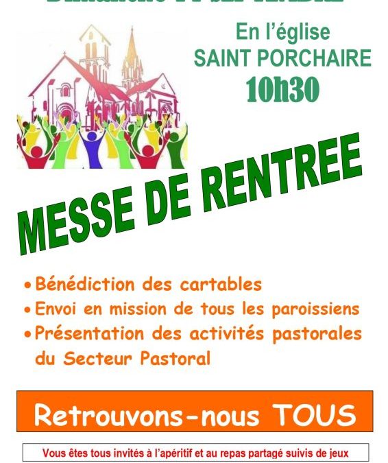 14 septembre : Messe de rentrée pastorale