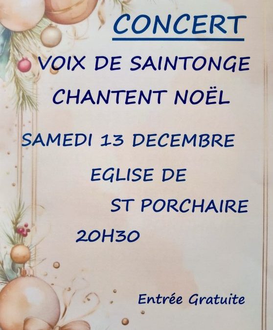 13 décembre : Concert – Voix de Saintonge chantent Noël