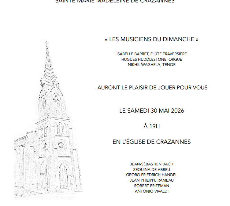 Samedi 30 mai : Concert par « Les musiciens du dimanche » à Crazannes