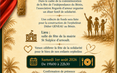 Samedi 1er août : Dîner festif de solidarité par l&rsquo;association « Regards d&rsquo;Amour »