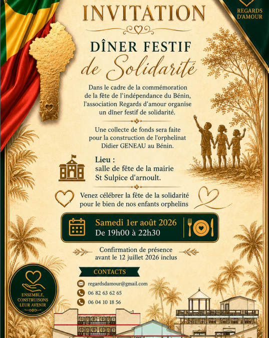 Samedi 1er août : Dîner festif de solidarité par l&rsquo;association « Regards d&rsquo;Amour »