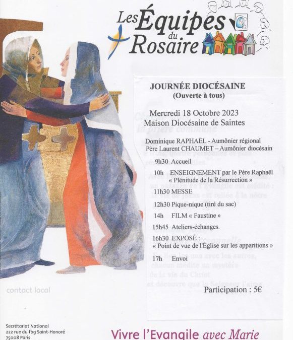 Journée diocésaine des équipes du Rosaire mercredi 18 octobre 2023 à la maison diocésaine de Saintes