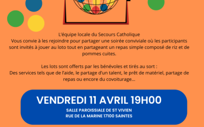 Loto de Carême organisé par le Secours Catholique –  vendredi 11 avril – 19h Salle Saint Vivien