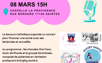 Concert solidaire – Dimanche 8 mars à 15h – La Providence (Saintes)