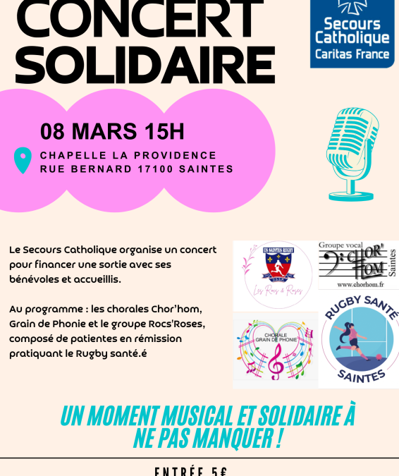 Concert solidaire – Dimanche 8 mars à 15h – La Providence (Saintes)