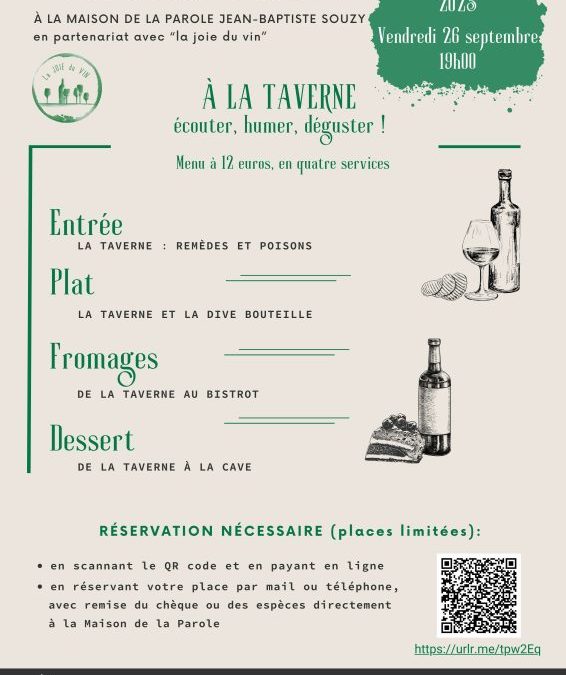 26 septembre :  soirée « Vin et littérature »